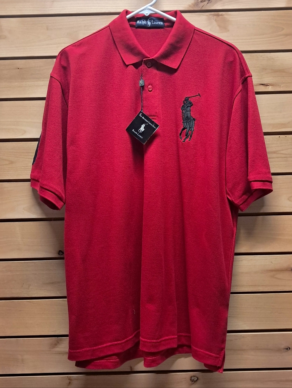 Vintage Polo by Ralph Lauren Red Polo with Black Sleeve Patch Size XL NWT
